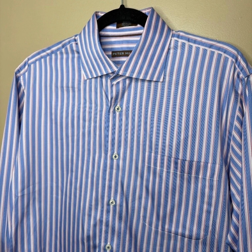 Peter Millar Mens Medium Striped Cotton Button Down Shirt Business Casual
